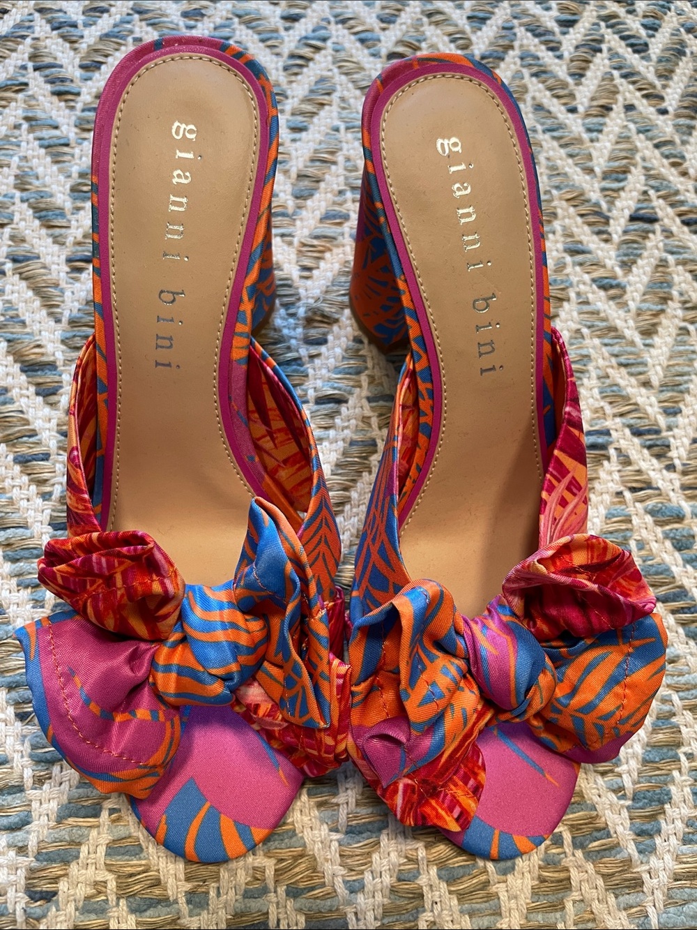 Gianni Bini Pink, Orange & Blue Knot-Front Women's Mules